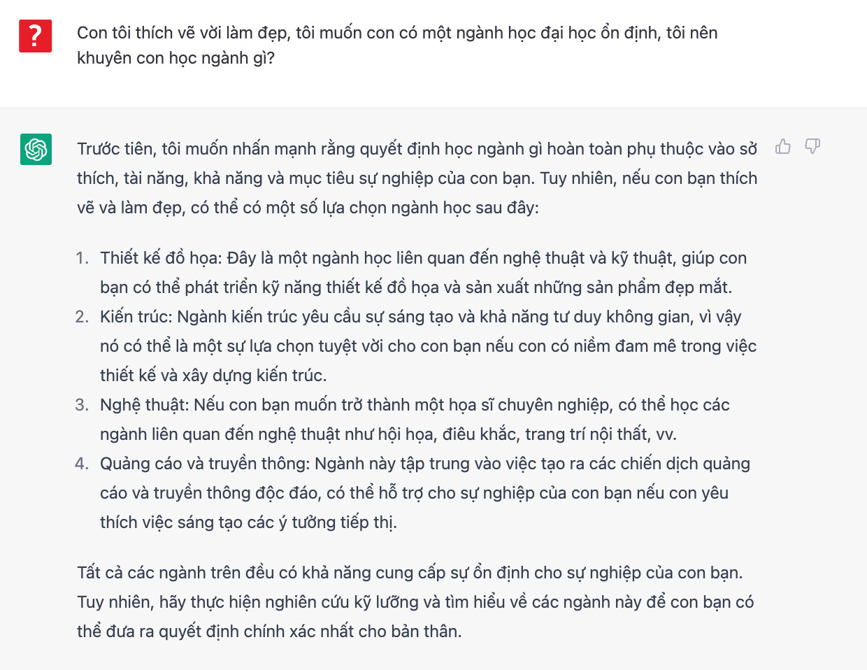 Ngành học phù hợp với sở thích